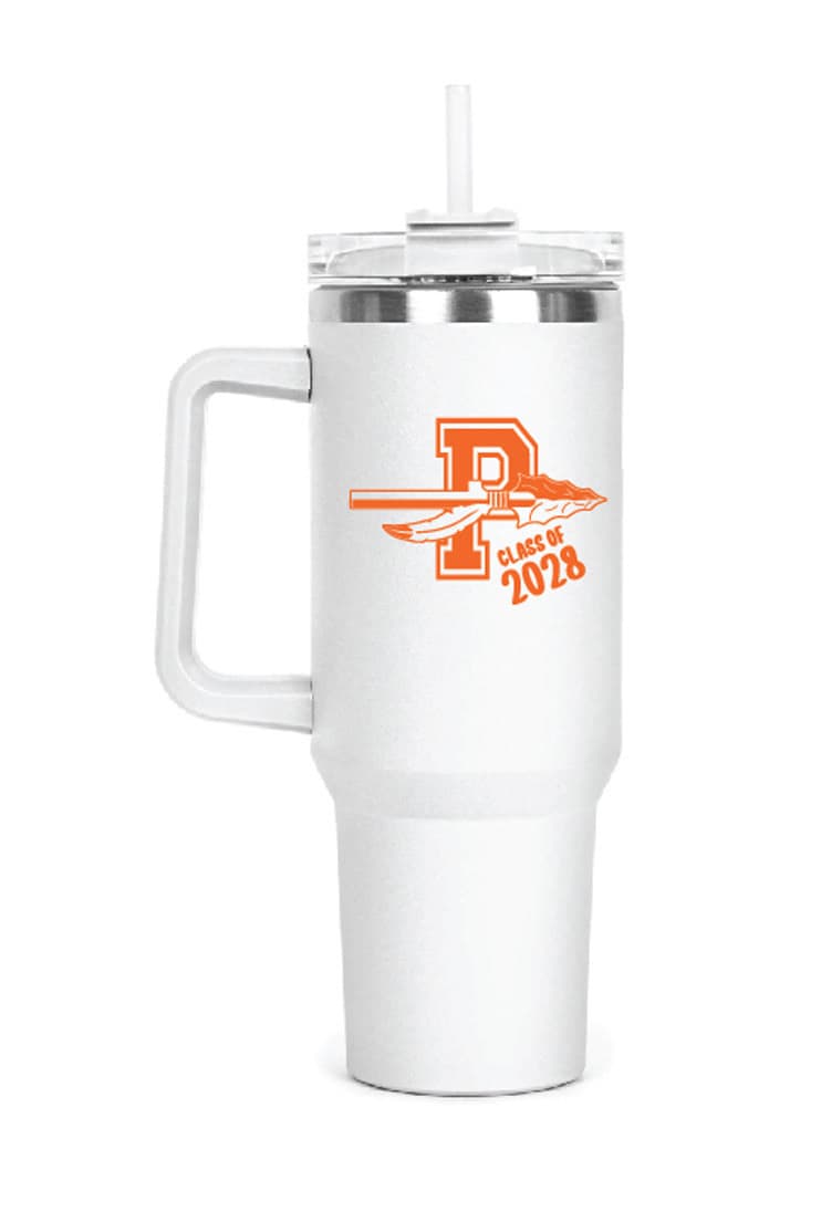 White 40-ounce Class of 2028 water cup with the Pennsauken mark